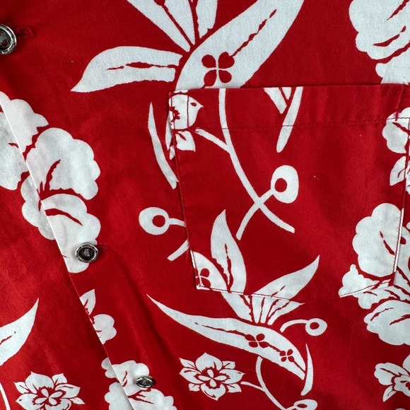 Vintage 60s Hawaiian Shirt Mens Medium 22x29 Red Cotton Aloha Floral - Picture 4 of 12